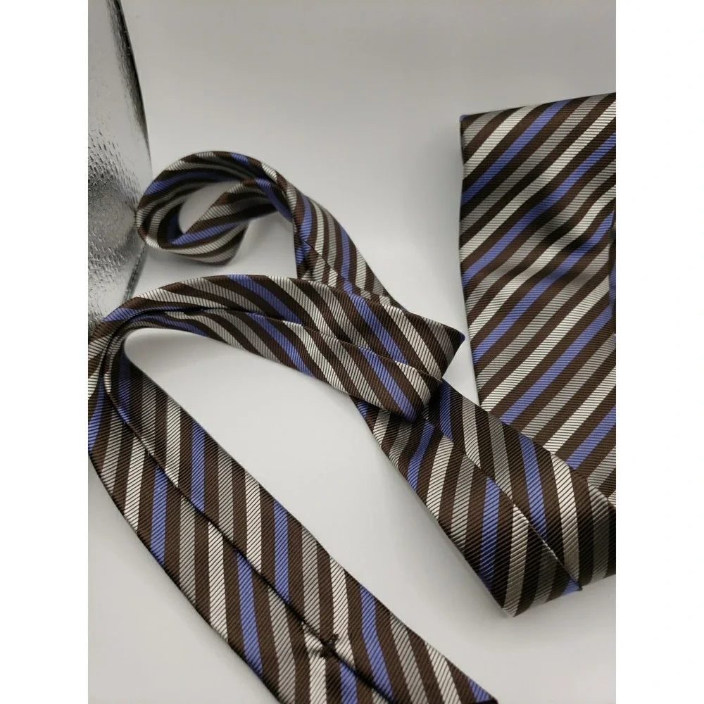 Giorgio Armani Mens Silk Tie Black Blue White Grey Striped Luxury Necktie Italy